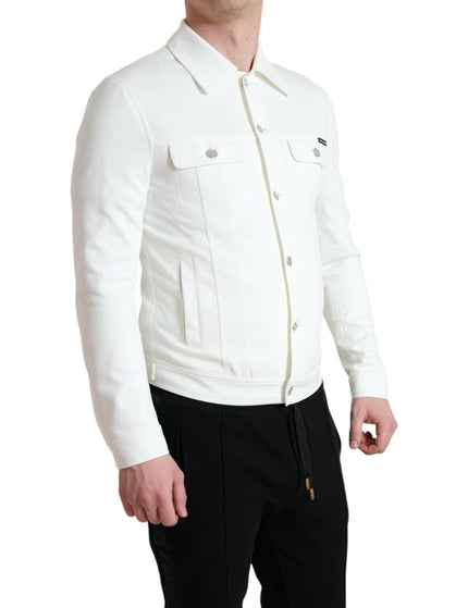 Dolce & Gabbana White Cotton Stretch Collared Denim Jacket - Ellie Belle