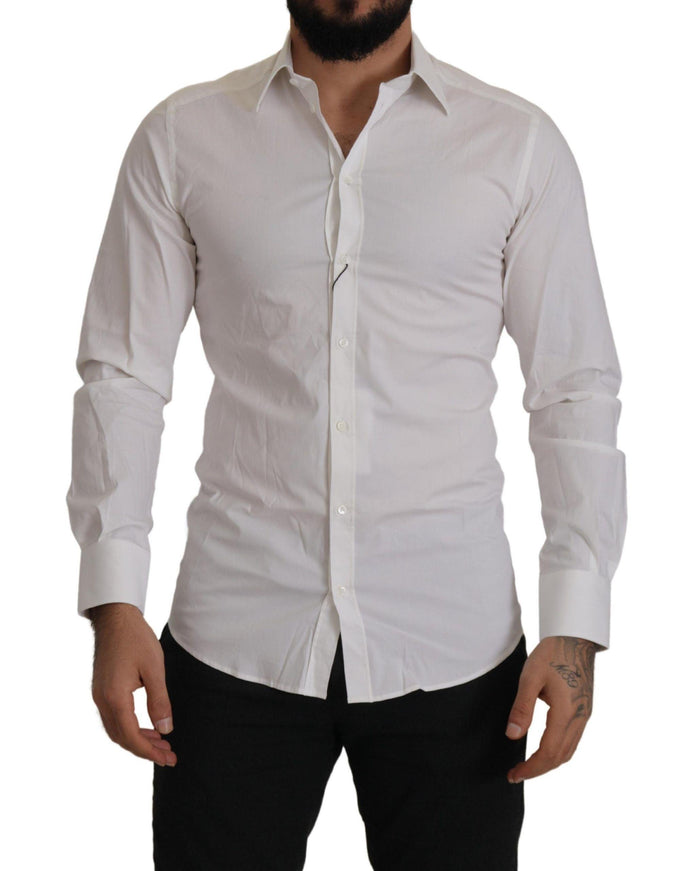 Dolce & Gabbana White Cotton Stretch Formal Dress Shirt - Ellie Belle