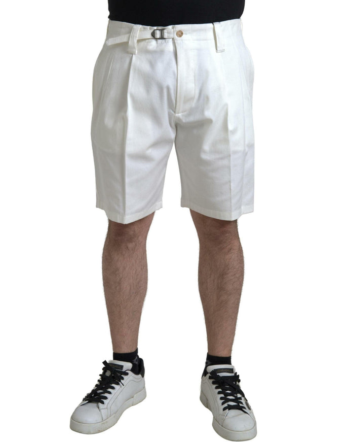 Dolce & Gabbana White Cotton Stretch Men Bermuda Denim Shorts - Ellie Belle