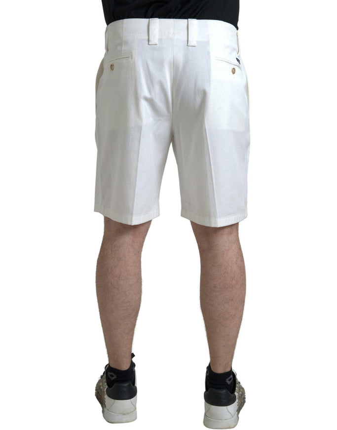 Dolce & Gabbana White Cotton Stretch Men Bermuda Denim Shorts - Ellie Belle