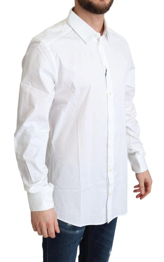 Dolce & Gabbana White Cotton Stretch Men Dress Formal Shirt - Ellie Belle