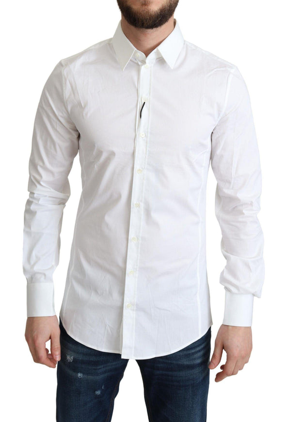 Dolce & Gabbana White Cotton Stretch Men Formal SICILIA Shirt - Ellie Belle