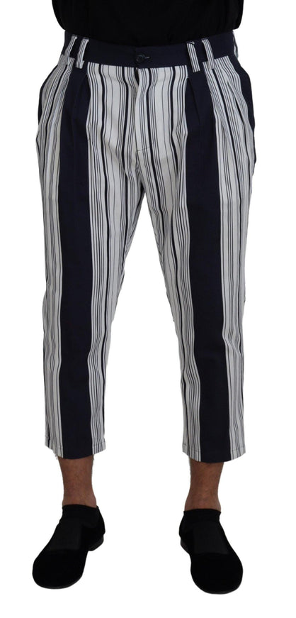 Dolce & Gabbana White Cotton Striped Cropped Pants - Ellie Belle