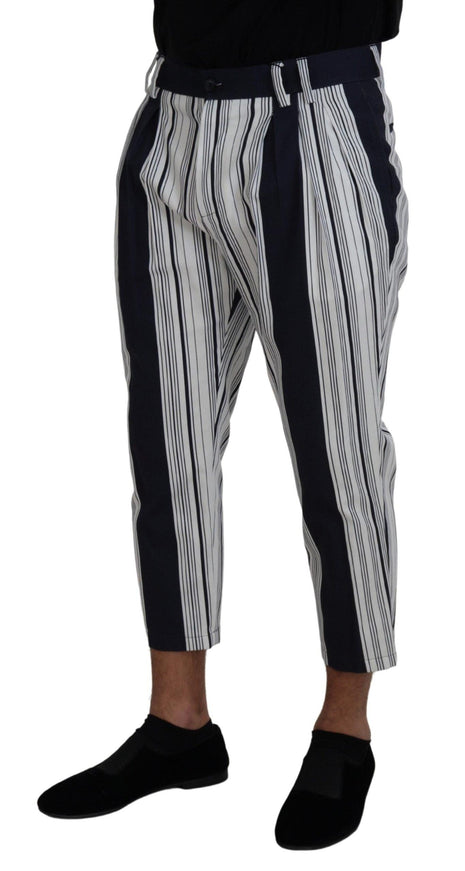 Dolce & Gabbana White Cotton Striped Cropped Pants - Ellie Belle