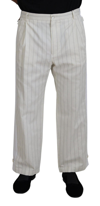 Dolce & Gabbana White Cotton Striped Formal Pants - Ellie Belle