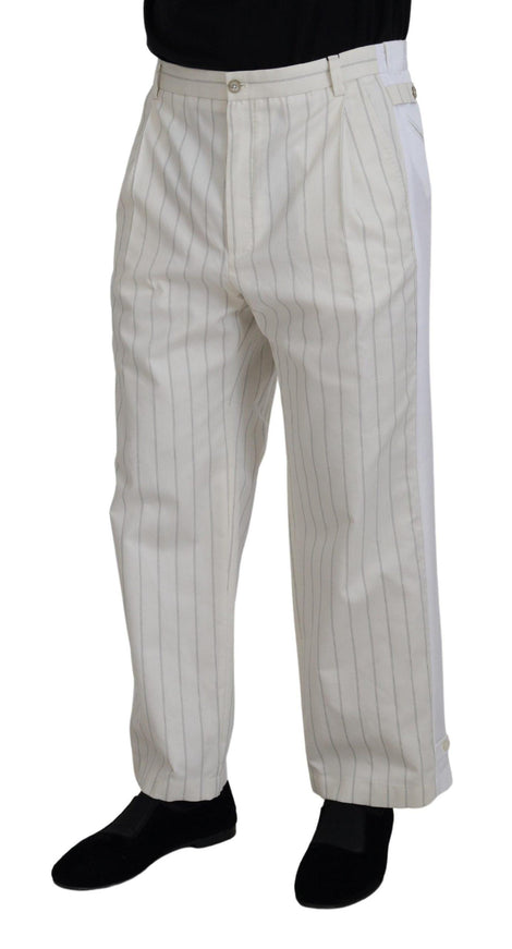 Dolce & Gabbana White Cotton Striped Formal Pants - Ellie Belle