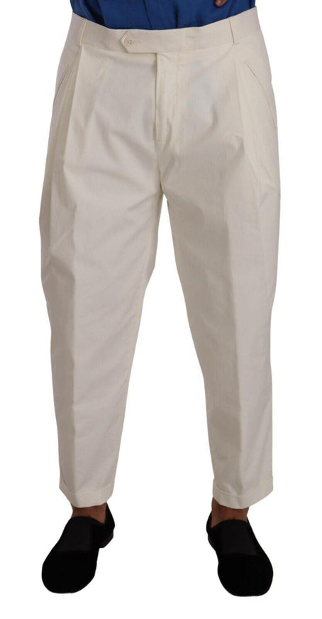 Dolce & Gabbana White Cotton Tapered Men Trouser Dress Pants - Ellie Belle