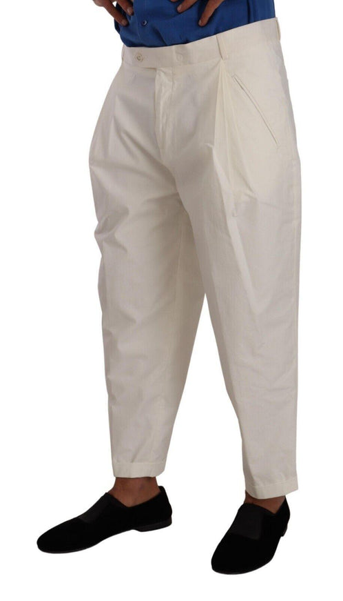 Dolce & Gabbana White Cotton Tapered Men Trouser Dress Pants - Ellie Belle