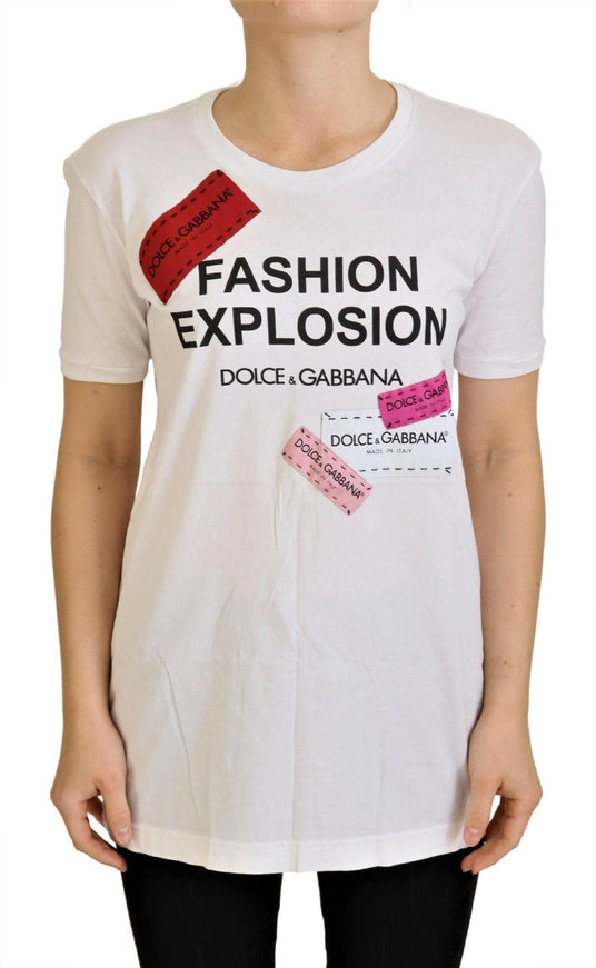 Dolce & Gabbana White Cotton Top Fashion Explosion T-shirt - Ellie Belle