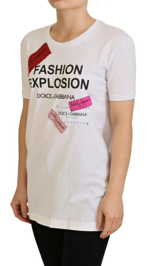 Dolce & Gabbana White Cotton Top Fashion Explosion T-shirt - Ellie Belle