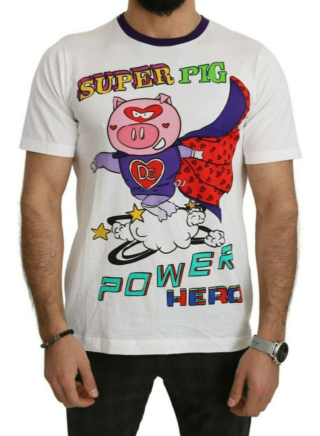 Dolce & Gabbana White Cotton Top Super Power Pig T-shirt - Ellie Belle