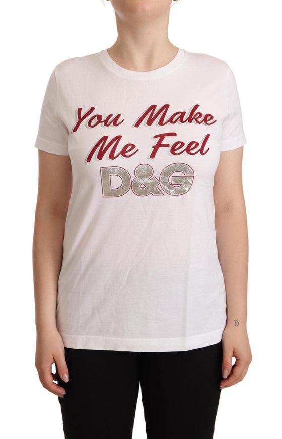 Dolce & Gabbana White Cotton You Make Me Feel D&G T-shirt - Ellie Belle