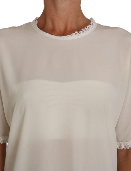 Dolce & Gabbana White Cream Silk Lace Top Blouse T-Shirt - Ellie Belle