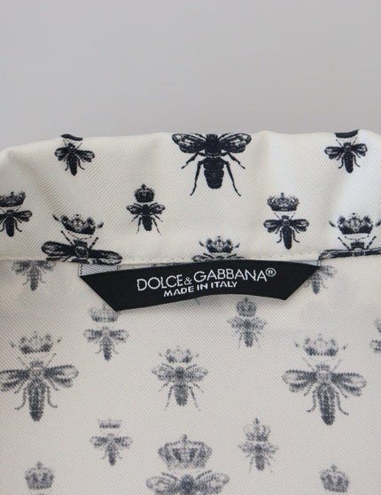 Dolce & Gabbana White Crown Bee Print Long Sleeve Pajama Top - Ellie Belle