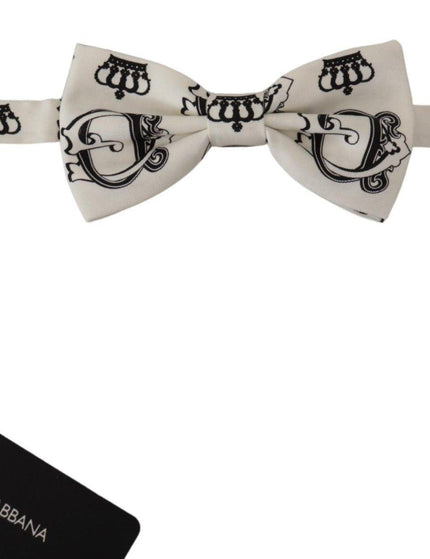 Dolce & Gabbana White Crown Pattern Adjustable Neck Papillon Bow Tie - Ellie Belle