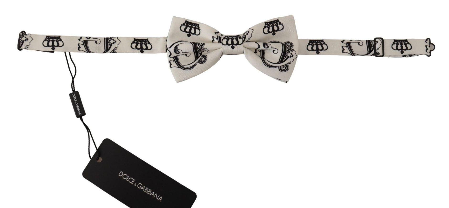 Dolce & Gabbana White Crown Pattern Adjustable Neck Papillon Bow Tie - Ellie Belle