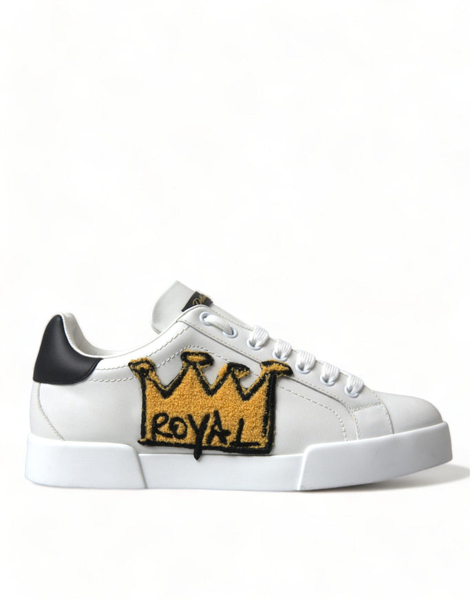 Dolce & Gabbana White Crown Portofino Leather Sneakers Shoes - Ellie Belle