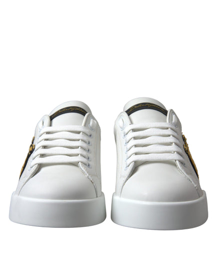 Dolce & Gabbana White Crown Portofino Leather Sneakers Shoes - Ellie Belle