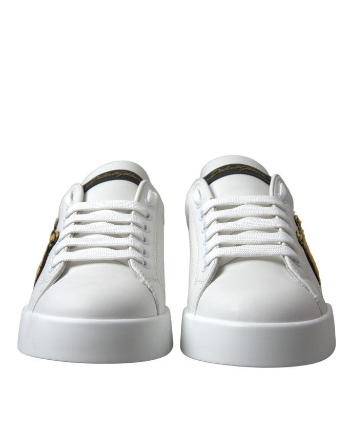 Dolce & Gabbana White Crown Portofino Leather Sneakers Shoes - Ellie Belle