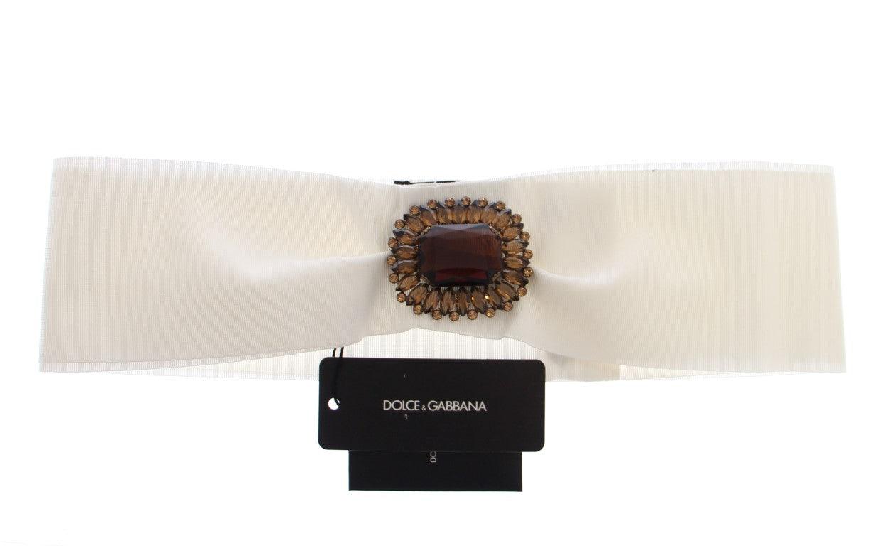 Dolce & Gabbana White Crystal Brass Wide Waist Runway Belt - Ellie Belle