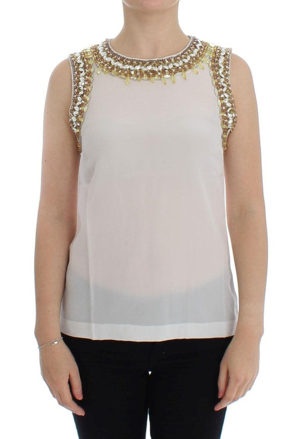 Dolce & Gabbana White crystal embellished tank top