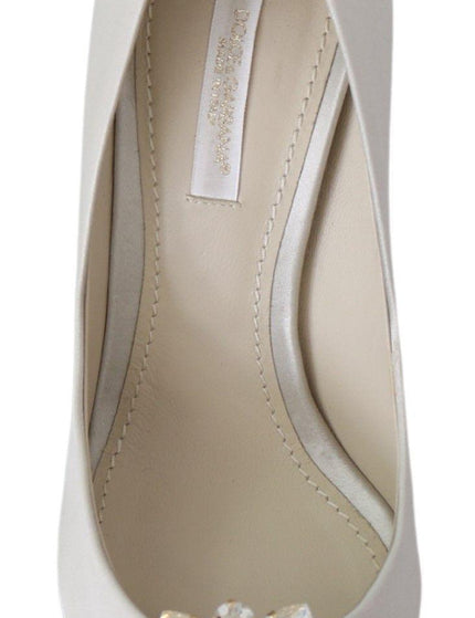 Dolce & Gabbana White Crystals Peep Toe Heels Satin Pumps Shoes - Ellie Belle