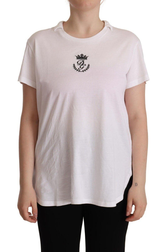 Dolce & Gabbana White DG Crown Print Cotton Collared Neck T-shirt - Ellie Belle