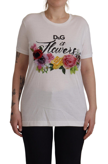 Dolce & Gabbana White DG Is Flowers Printed Round Neck T-shirt - Ellie Belle