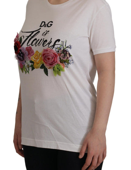 Dolce & Gabbana White DG Is Flowers Printed Round Neck T-shirt - Ellie Belle