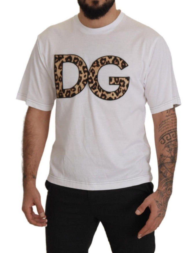 Dolce & Gabbana White DG Leopard Logo Crewneck T-shirt - Ellie Belle