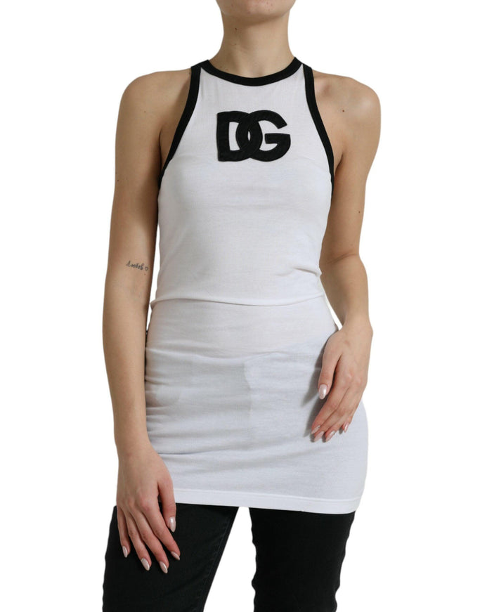 Dolce & Gabbana White DG Patch Sleeveless Cotton Tank Top - Ellie Belle