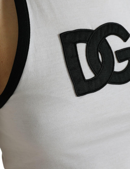 Dolce & Gabbana White DG Patch Sleeveless Cotton Tank Top - Ellie Belle