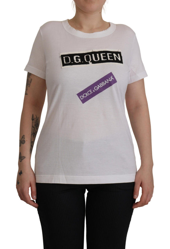 Dolce & Gabbana White DG Queen Patch Round Neck Cotton T-shirt - Ellie Belle