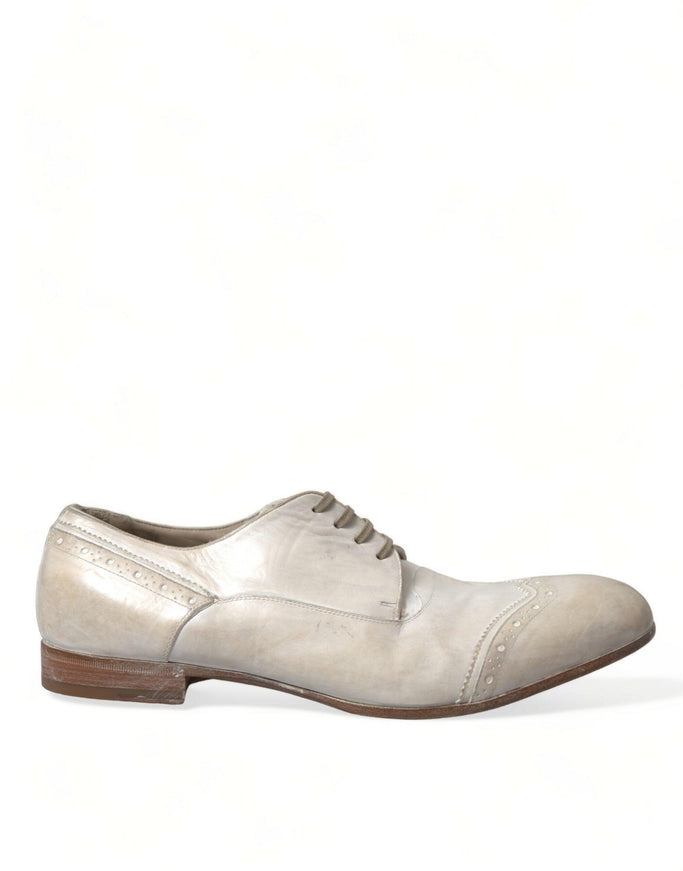 Dolce & Gabbana White Distressed Leather Brogue Dress Shoes - Ellie Belle