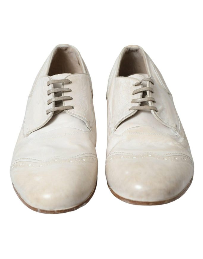 Dolce & Gabbana White Distressed Leather Brogue Dress Shoes - Ellie Belle