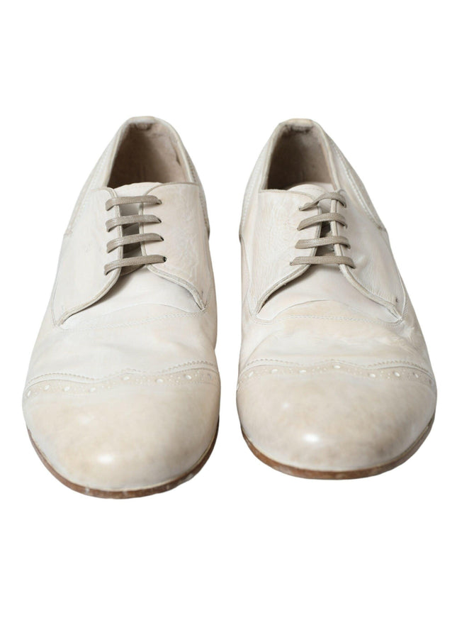 Dolce & Gabbana White Distressed Leather Brogue Dress Shoes - Ellie Belle