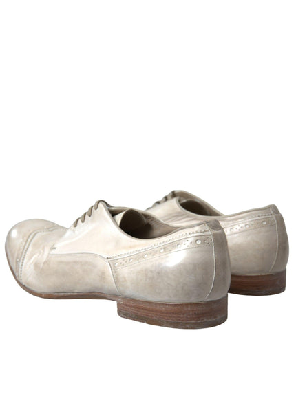 Dolce & Gabbana White Distressed Leather Brogue Dress Shoes - Ellie Belle
