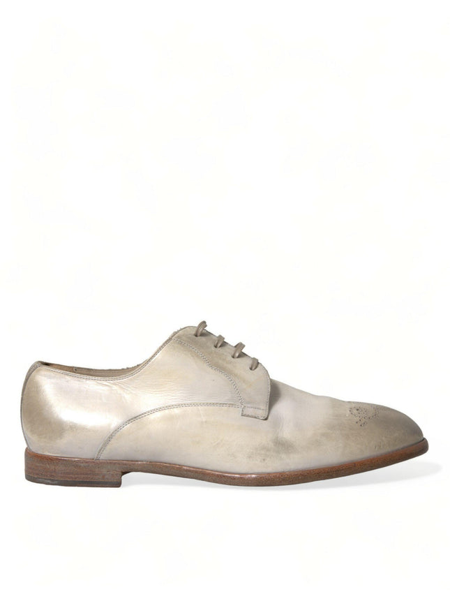 Dolce & Gabbana White Distressed Leather Derby Dress Shoes - Ellie Belle