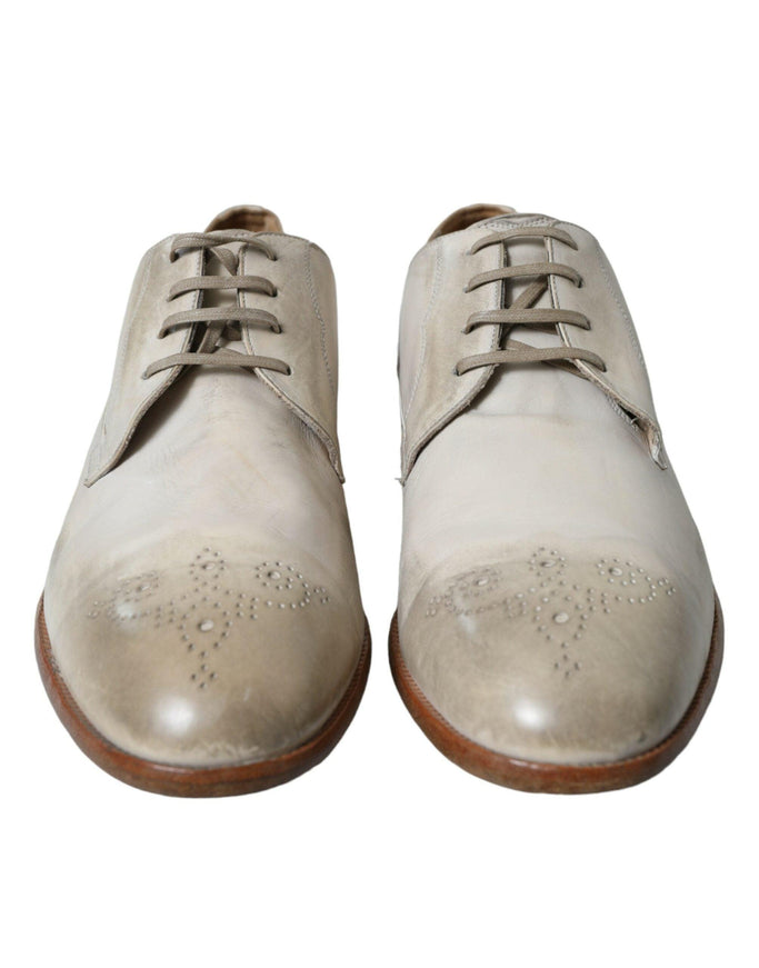 Dolce & Gabbana White Distressed Leather Derby Dress Shoes - Ellie Belle