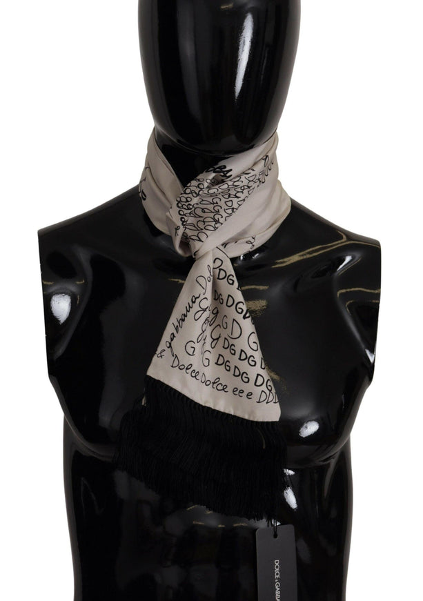 Dolce & Gabbana White Doodle DG Logo Shawl Neck Wrap Fringe Scarf - Ellie Belle