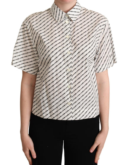 Dolce & Gabbana White Dotted Collared Blouse Shirt - Ellie Belle