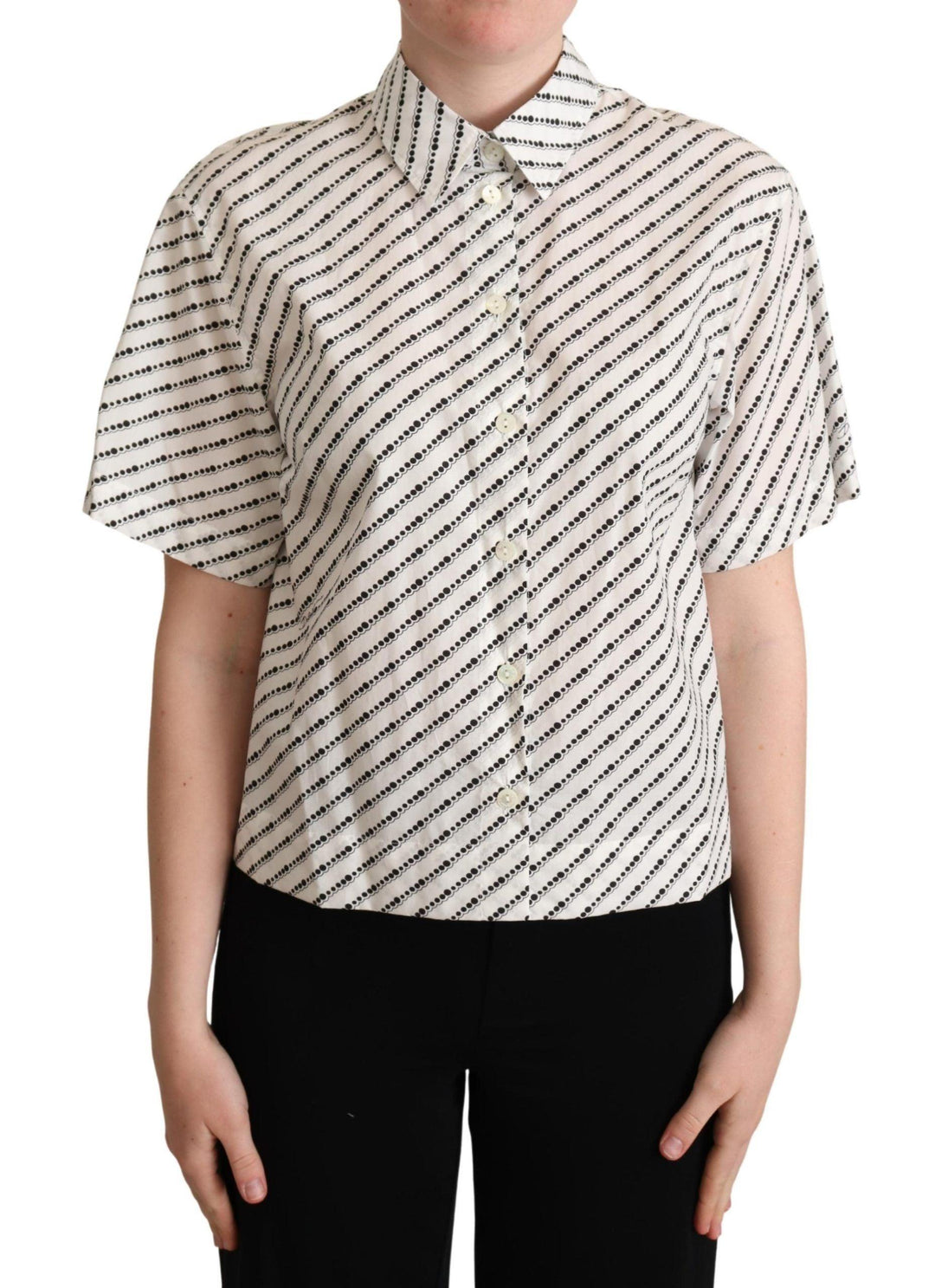 Dolce & Gabbana White Dotted Collared Blouse Shirt - Ellie Belle
