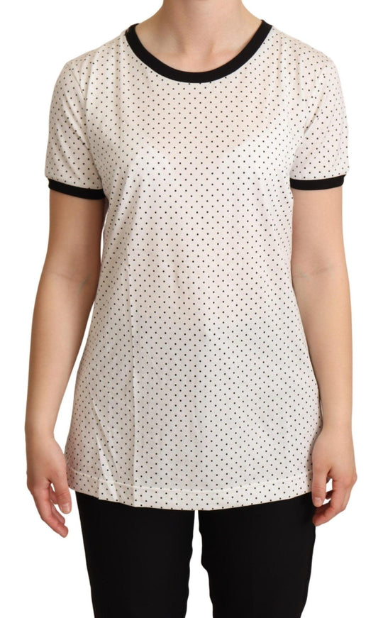 Dolce & Gabbana White Dotted Crewneck Cotton T-shirt - Ellie Belle