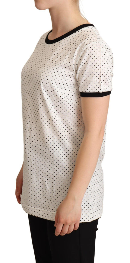 Dolce & Gabbana White Dotted Crewneck Cotton T-shirt - Ellie Belle