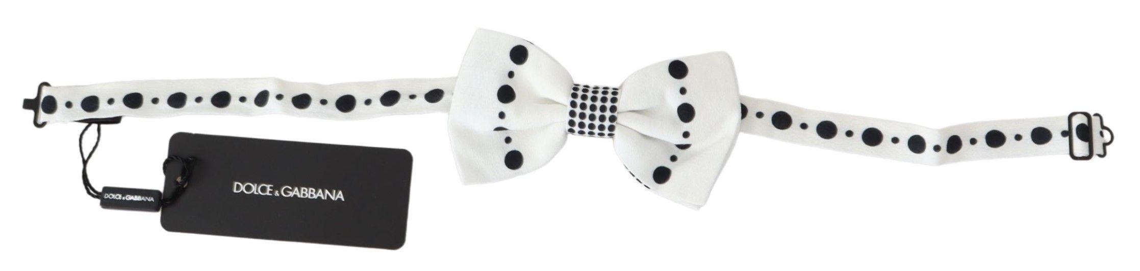 Dolce & Gabbana White Dotted Print Adjustable Neck Papillon Tie - Ellie Belle