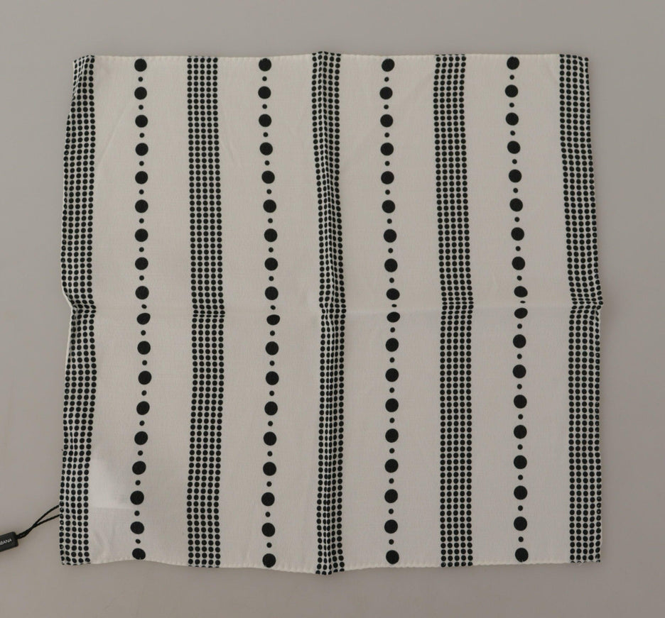 Dolce & Gabbana White Dotted Stripes Square Handkerchief Viscose Scarf - Ellie Belle