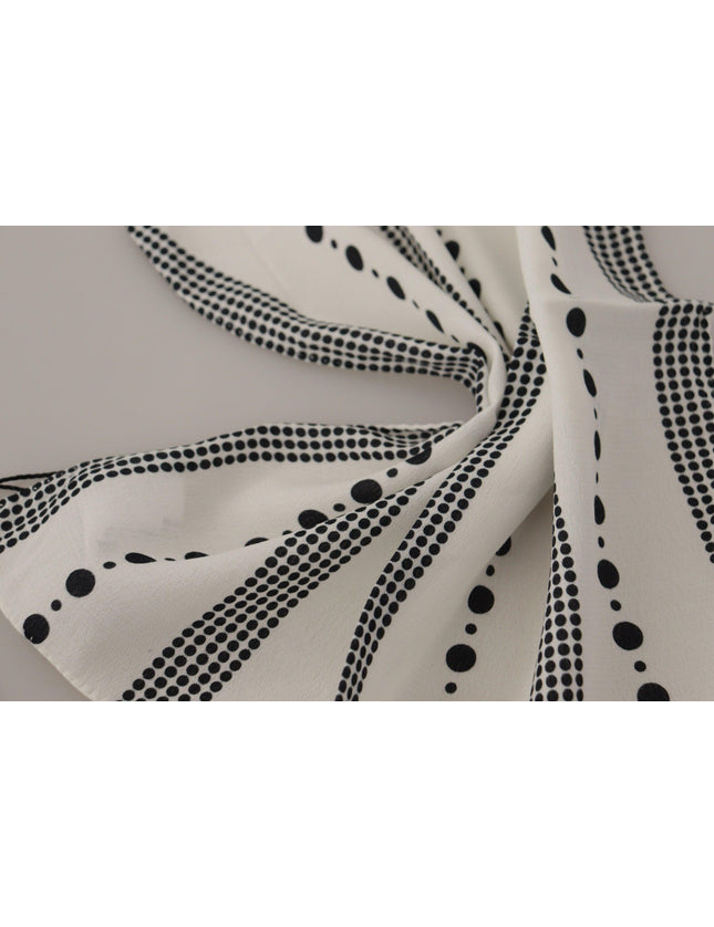Dolce & Gabbana White Dotted Stripes Square Handkerchief Viscose Scarf - Ellie Belle