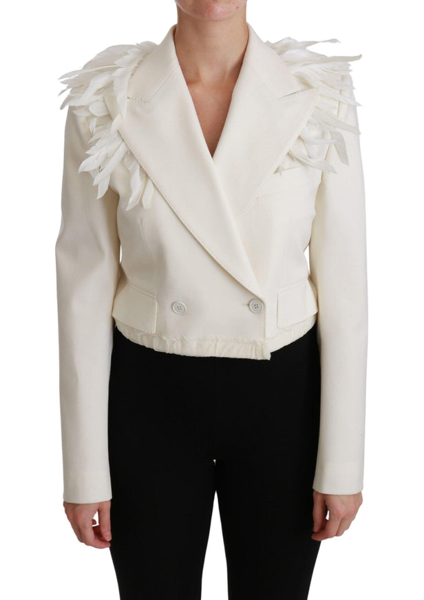 Dolce & Gabbana White Double Breasted Coat Wool Jacket