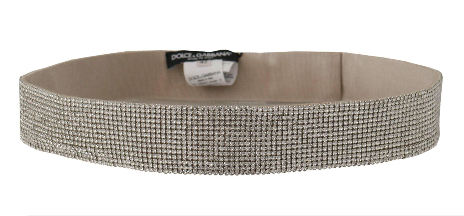 Dolce & Gabbana White Embellished Crystals Wide Snap Button Waist Belt - Ellie Belle