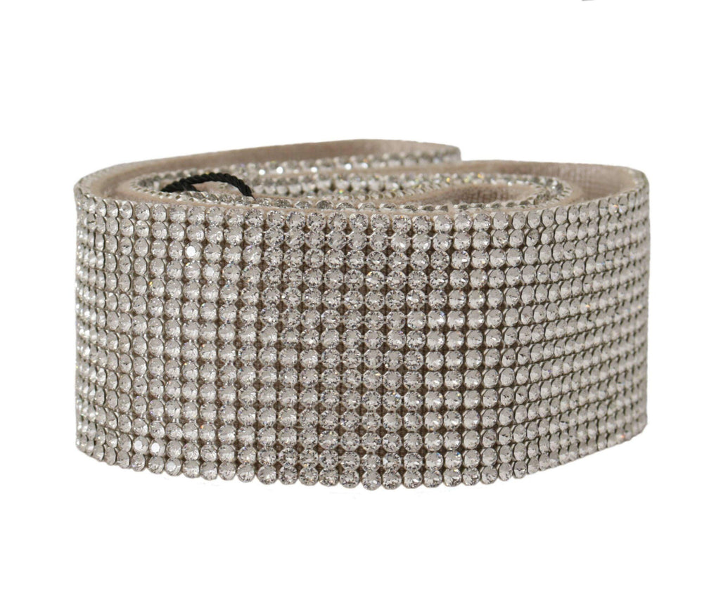 Dolce & Gabbana White Embellished Crystals Wide Snap Button Waist Belt - Ellie Belle